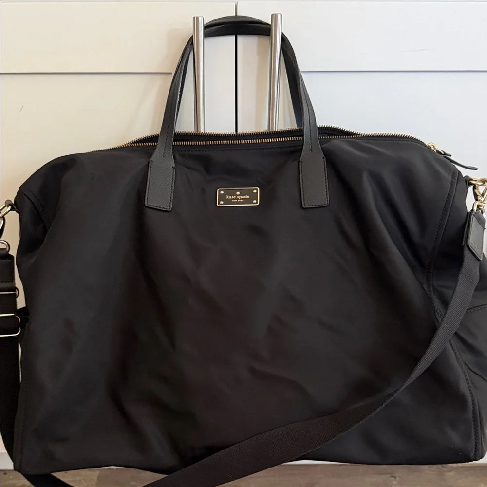 kate spade Black Nylon Travel Duffle with Gold Plaque